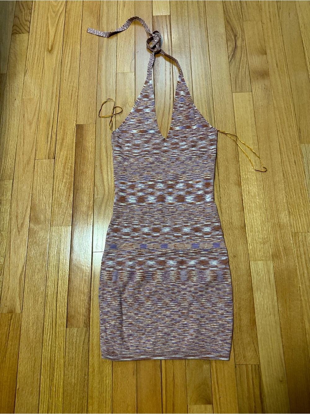 Hazel Boutique Halter Knit Bodycon Dress in Multicolor Rust